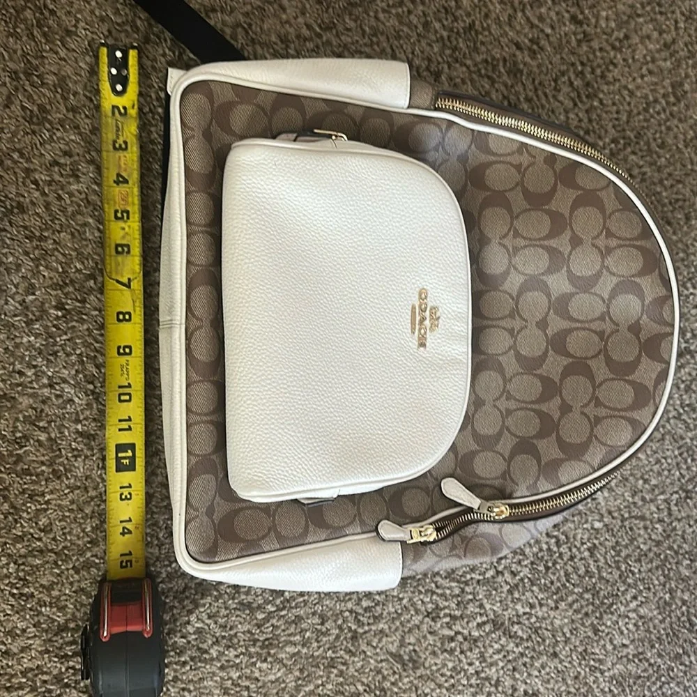Coach Brown Signature Canvas Backpack with Cream Front Pocket